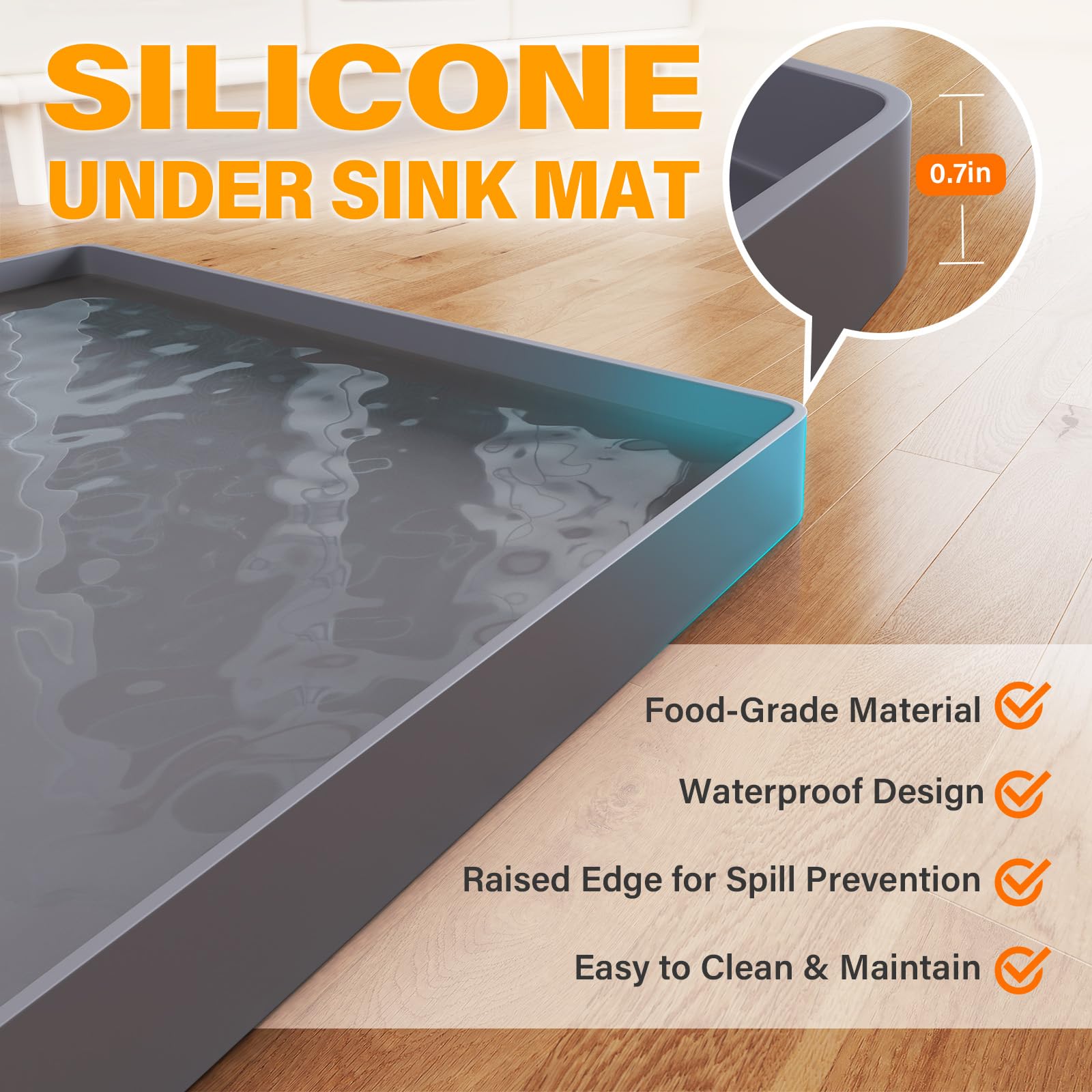 FLATO cabinet protector with edge design to contain leaks under the sink.