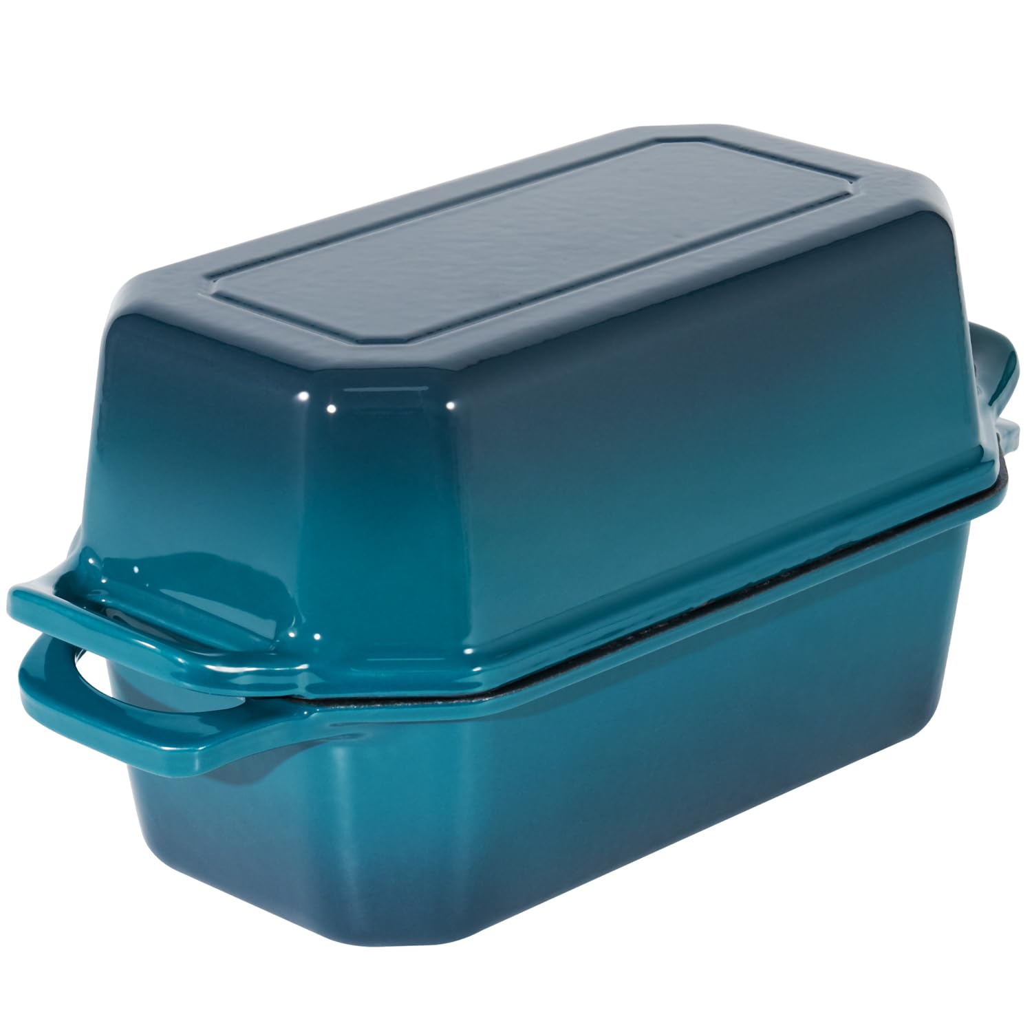 Flavehc bread pan with darkcyan exterior for even heat distribution.