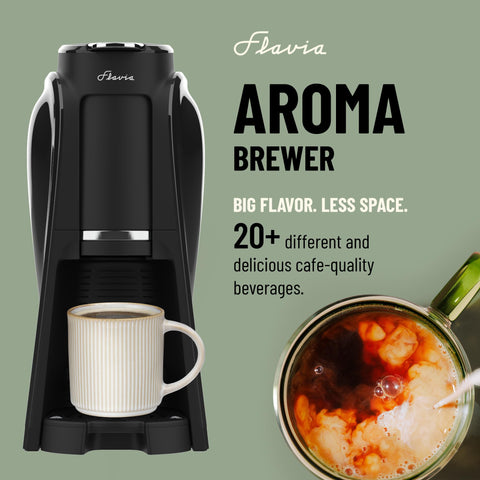 Flavia Aroma Brewer compact design fits into limited kitchen or office spaces