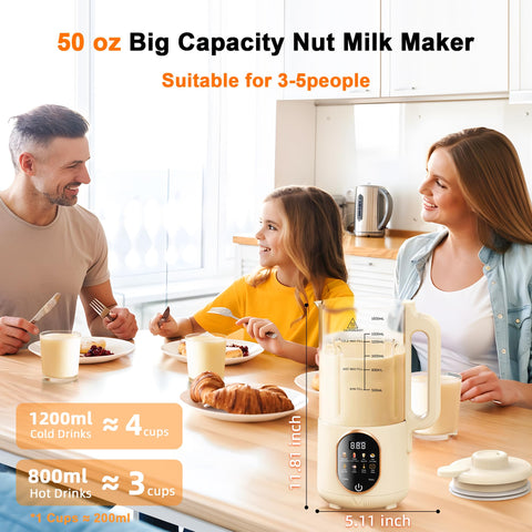 Flelano 50oz Nut Milk Maker auto-clean cycle in action for quick maintenance.
