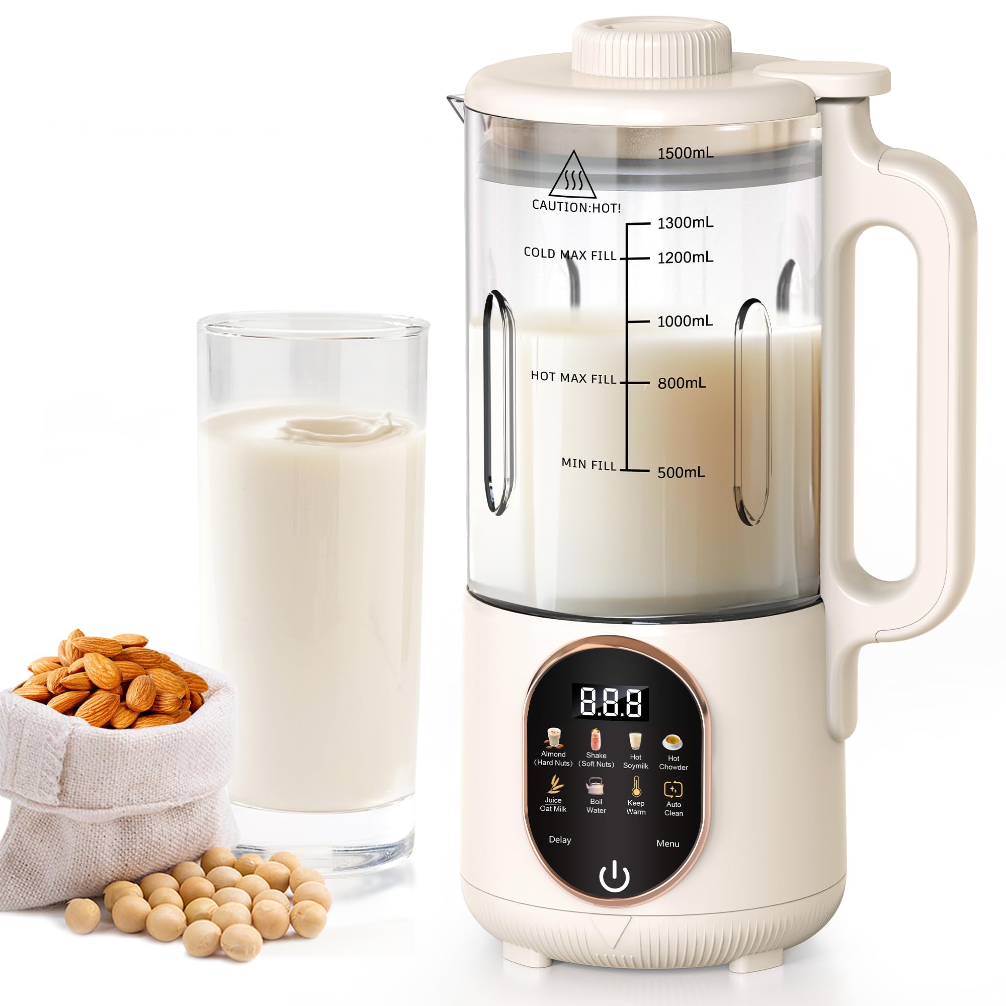 Flelano 50oz Nut Milk Maker front view showing large capacity for family milks.