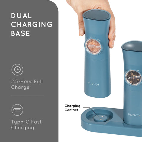 Flendy electric grinder close-up highlighting sleek design and LED illumination.
