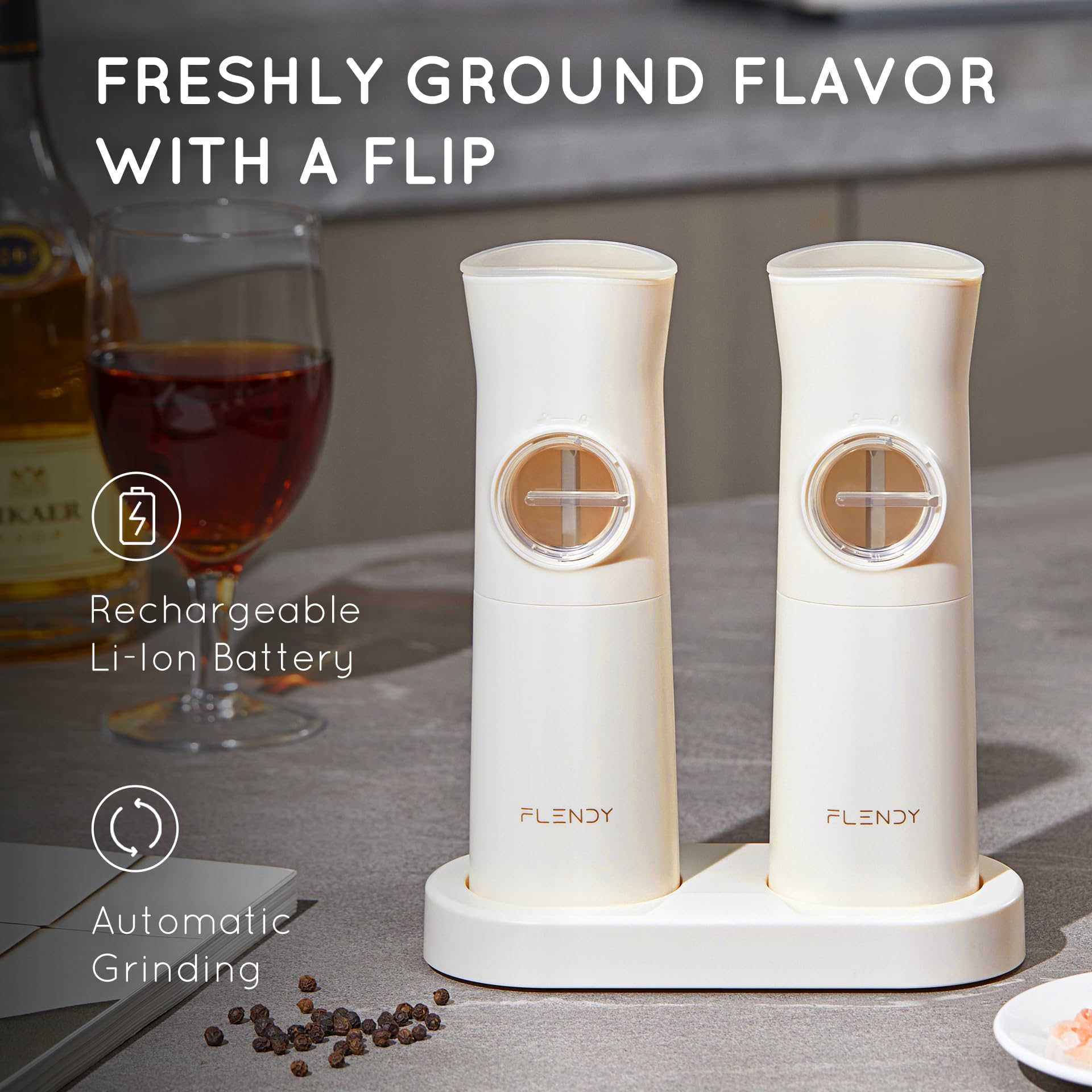 Flendy gravity grinder automatic operation enables hands-free seasoning