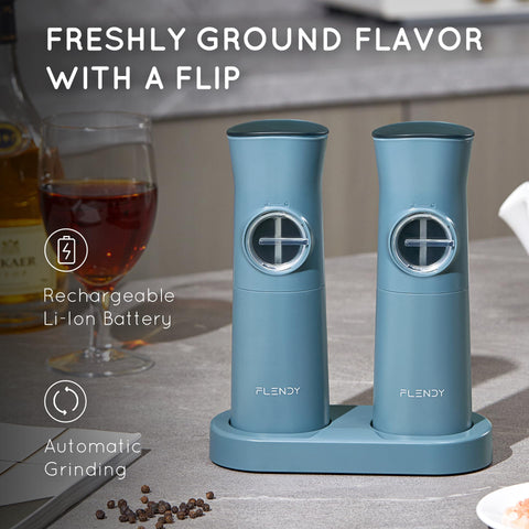 Flendy gravity salt grinder chamber transparency shows fill level for quick refills.