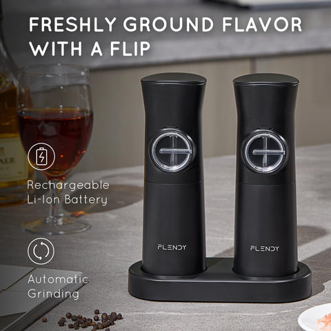 Flendy gravity grinder starts automatically when flipped for effortless cooking