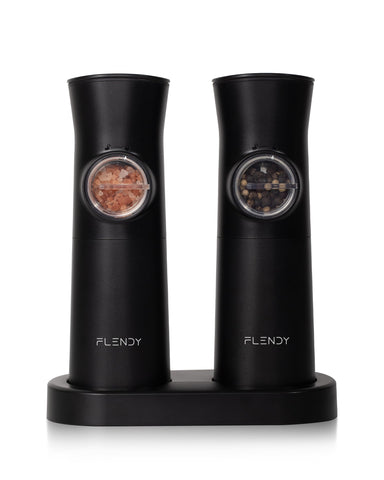Flendy gravity salt and pepper grinder on charging base for quick refills