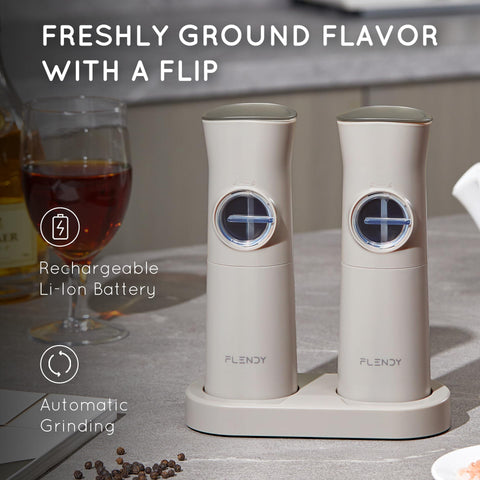 Flendy gravity sensor activation enables effortless one-handed grinding at the table.