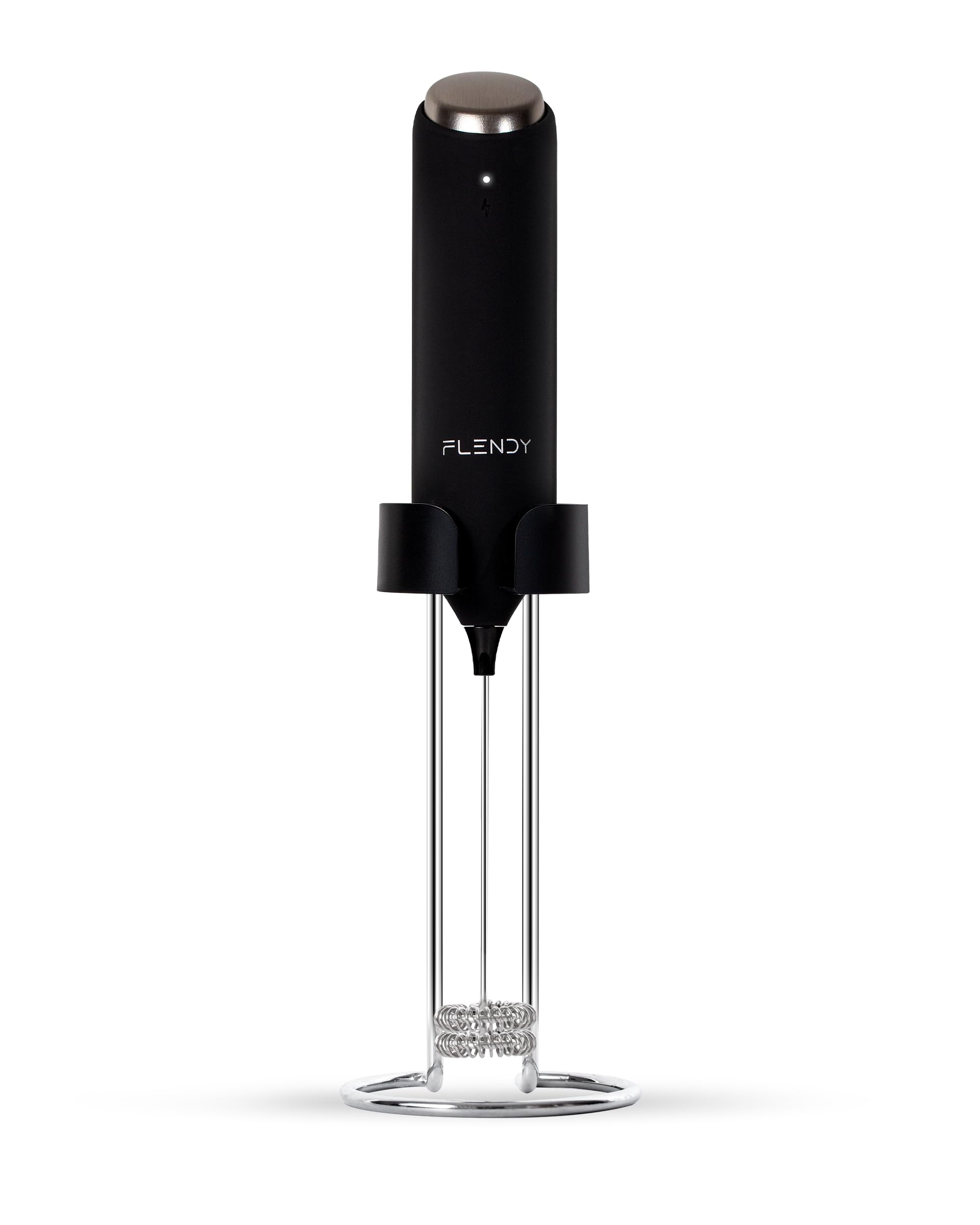Flendy milk frother in charging stand ready for on-counter charging and storage