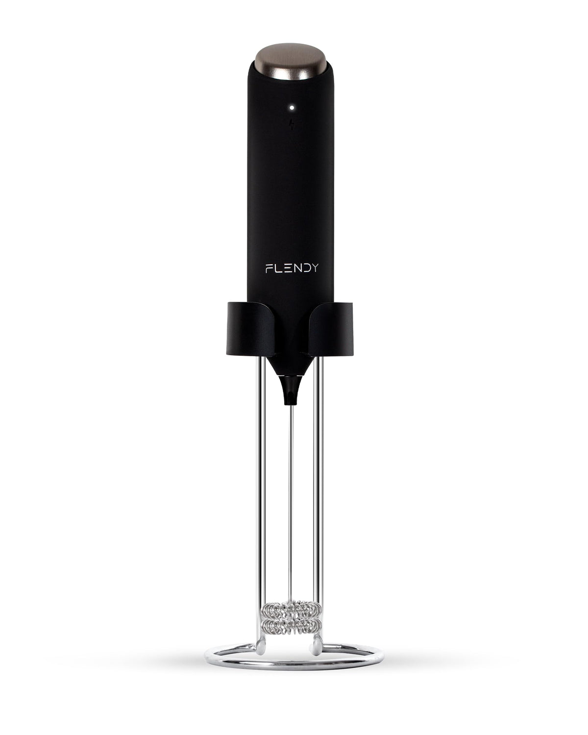 Flendy milk frother in charging stand ready for on-counter charging and storage