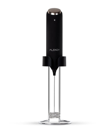 Flendy milk frother in charging stand ready for on-counter charging and storage