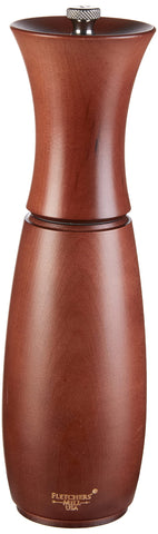 Fletchers Mill Border Grill pepper mill in walnut finish showing 8-inch size and sleek design for precise grinding