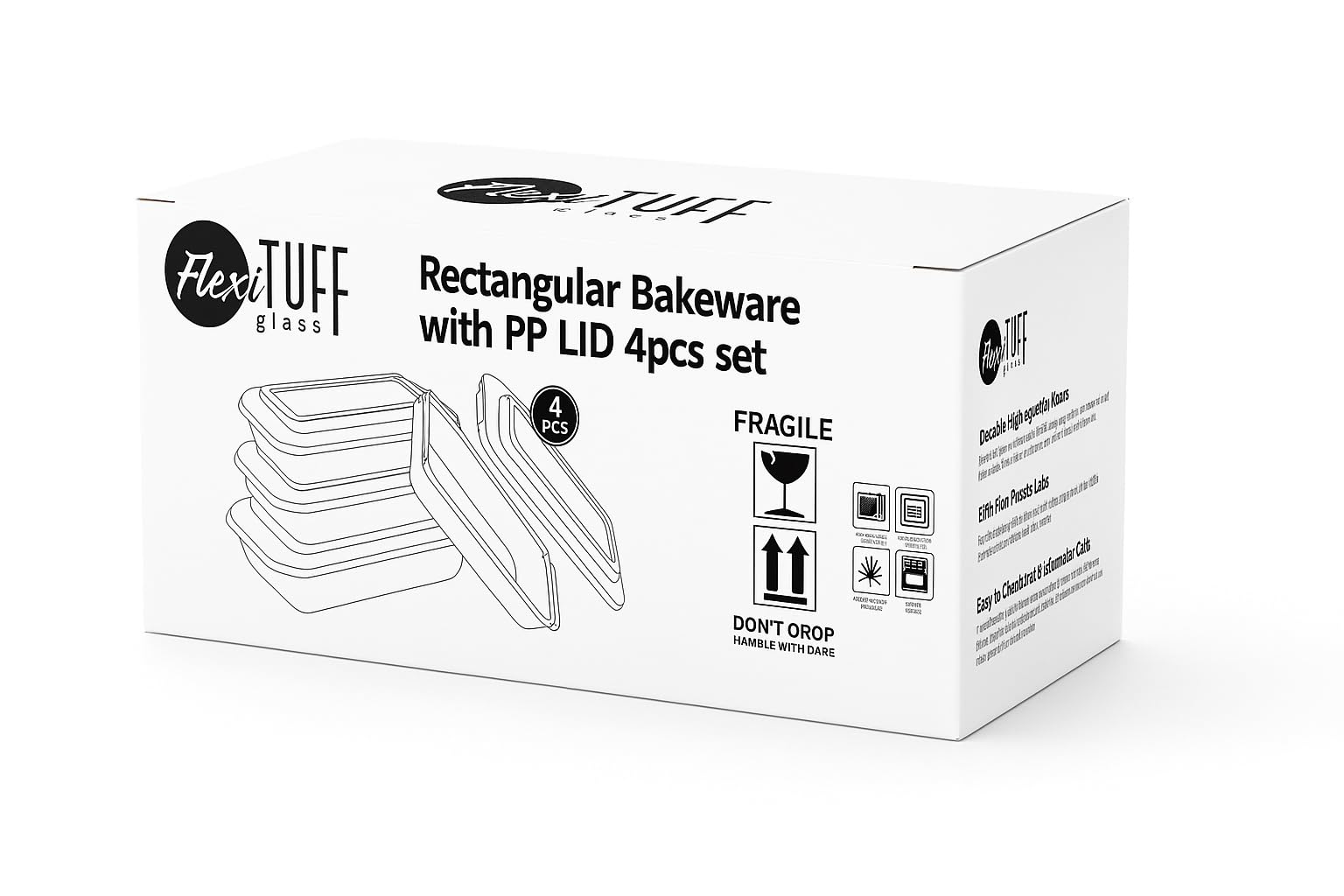 FlexiTuff Glass 3.2qt bakeware emphasizes large capacity and easy cleanup with dishwasher-safe design.