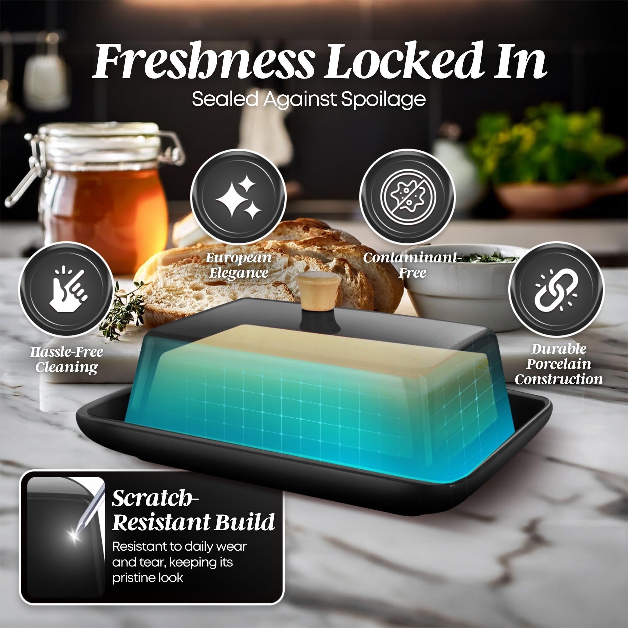 Flexzion butter dish easy-clean design for quick washing.