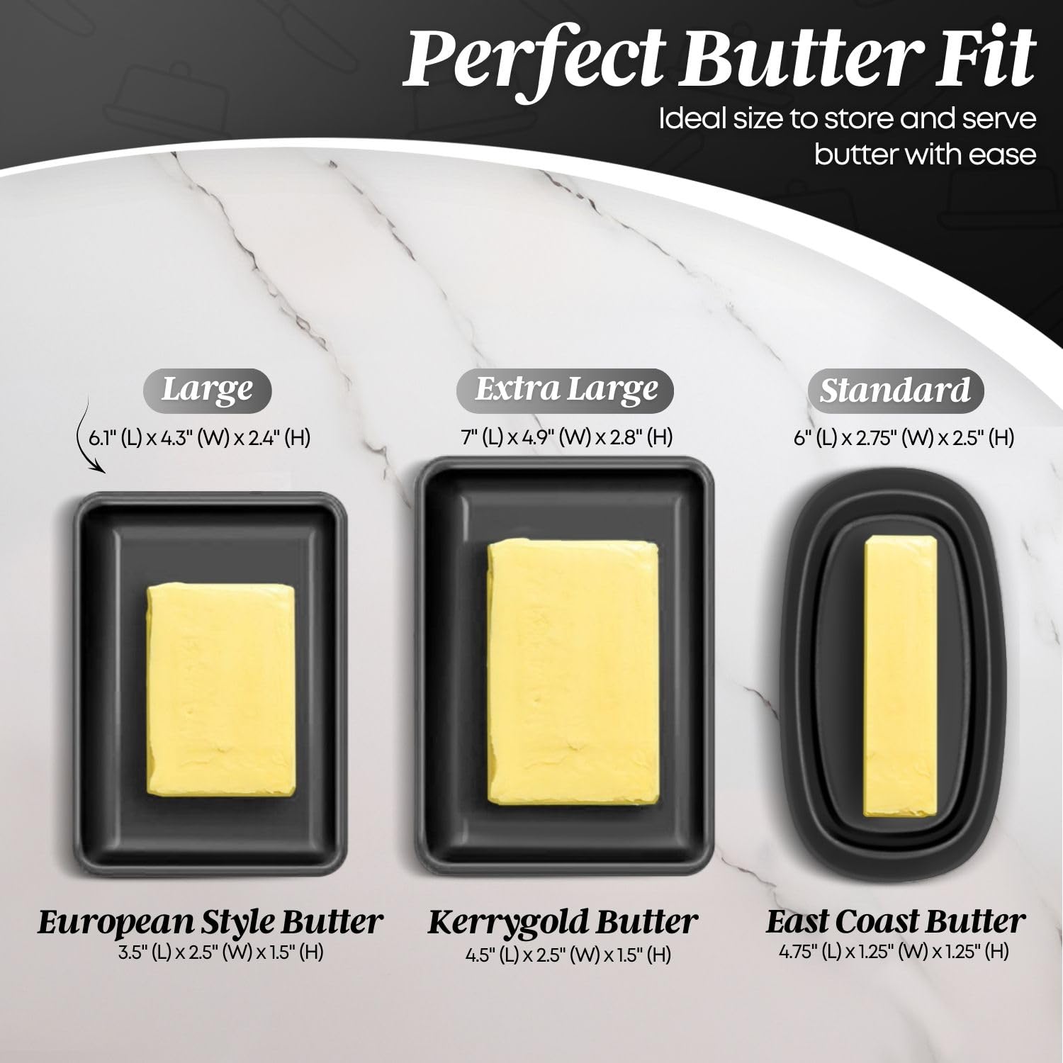 Flexzion butter dish resting on a clean countertop.