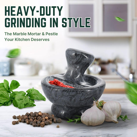 Flexzion marble mortar pestle black 4 inch half cup suitable for small batches