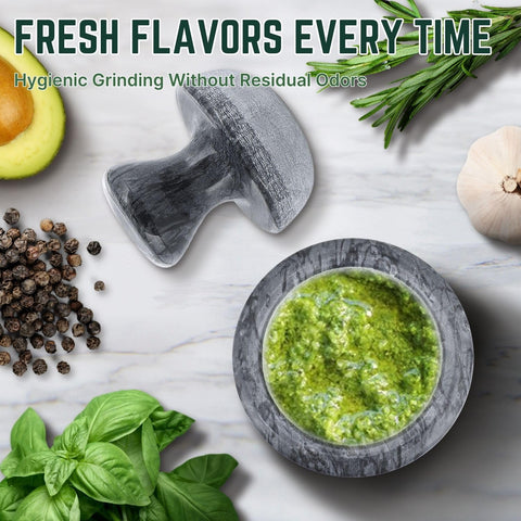 Flexzion marble mortar pestle is easy to clean and resists odors
