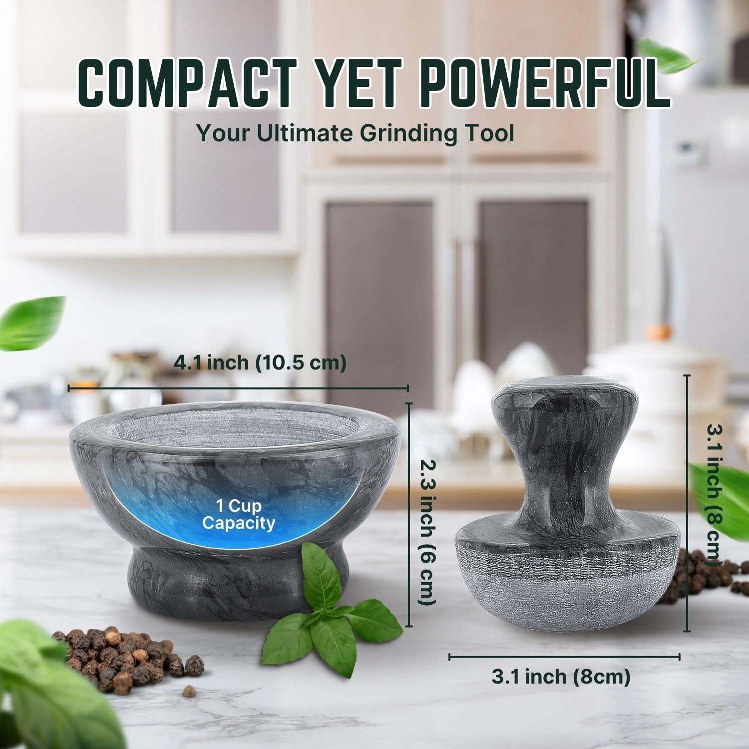 Flexzion durable marble mortar and pestle for daily kitchen use
