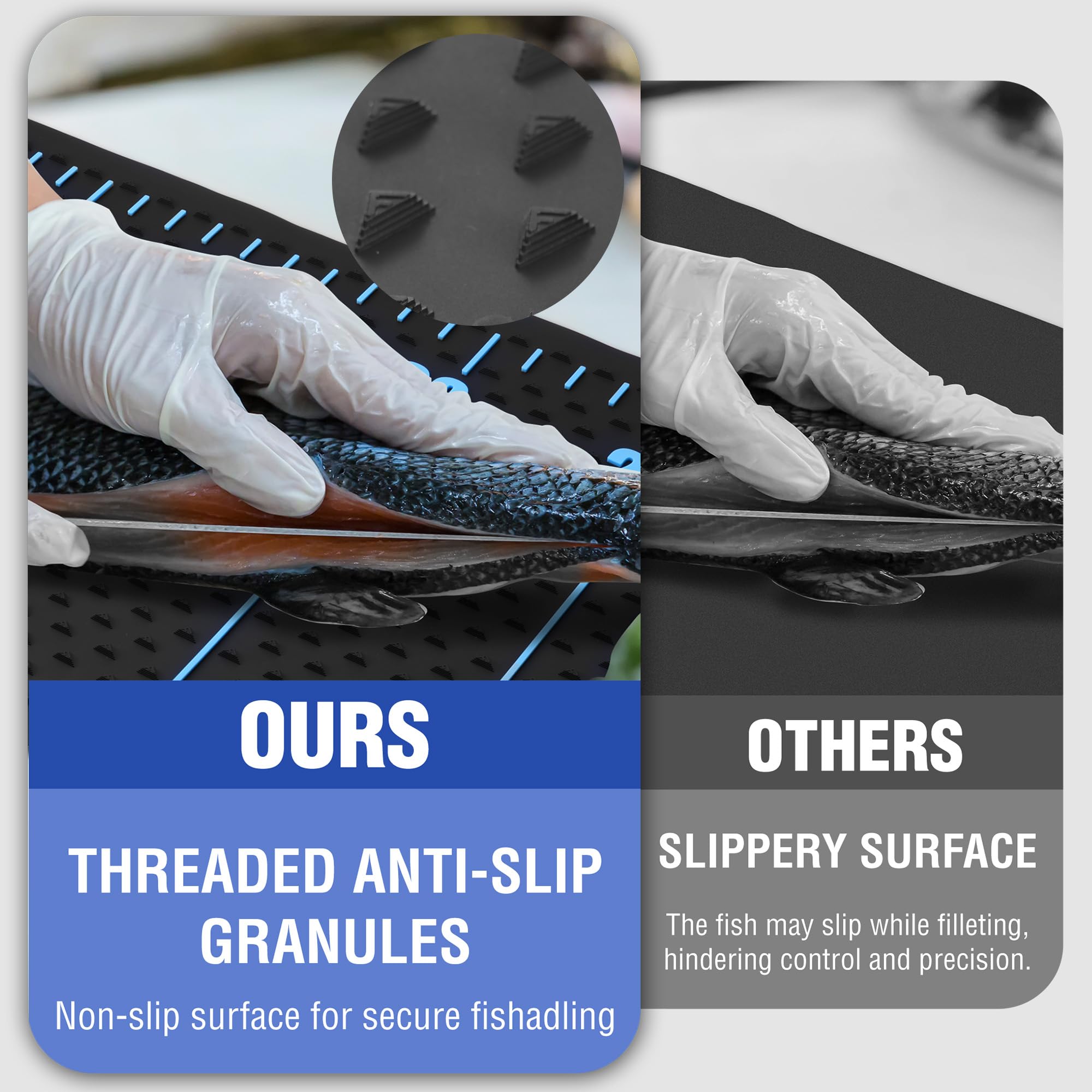 FLISSA fillet mat textured surface helps keep fish steady during cleanup