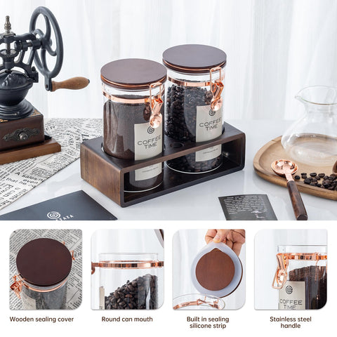 Flmeyaza wooden shelf keeps canisters organized and complements the dining table.