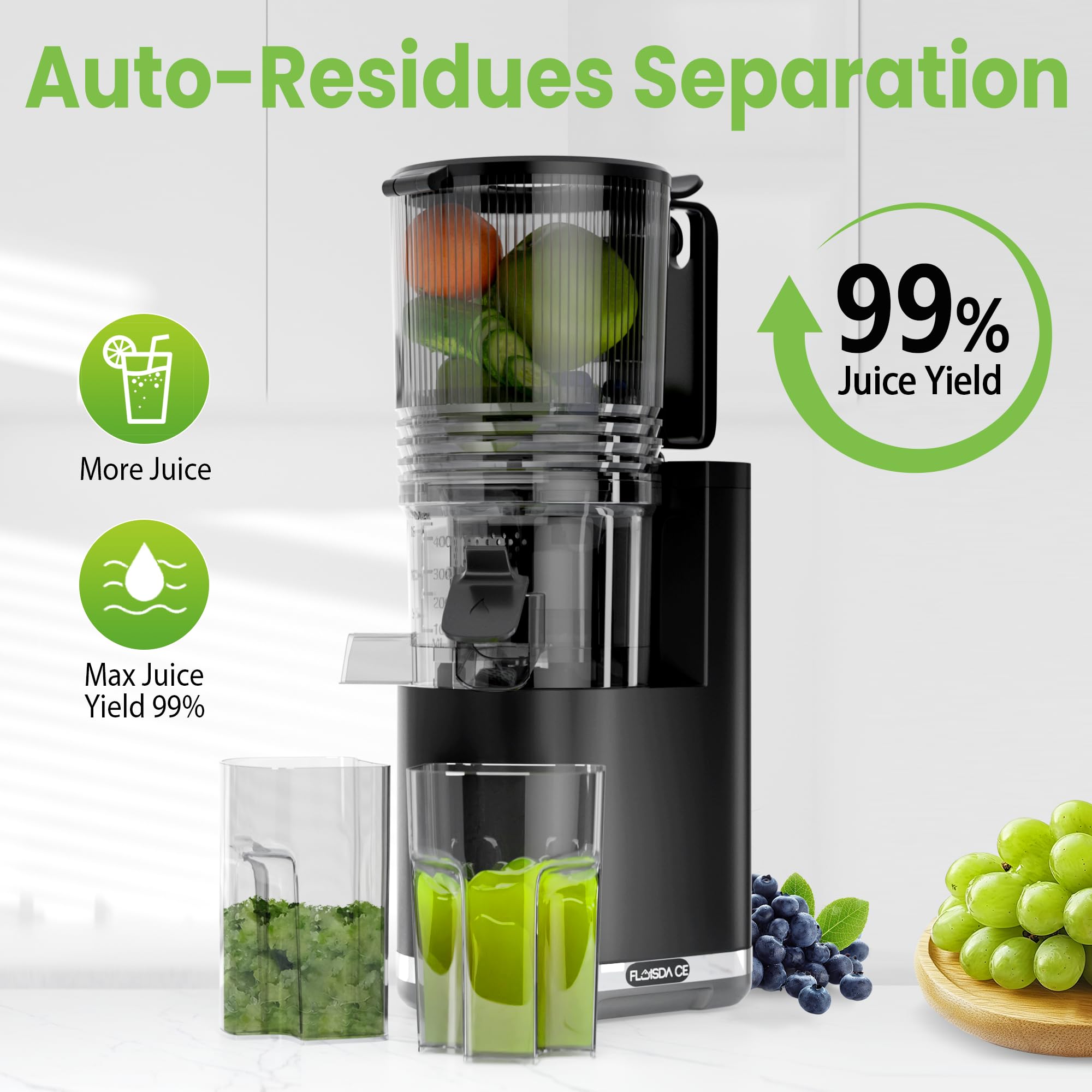 Floisdace juicer showing easy disassembly and cleaning with tools included.