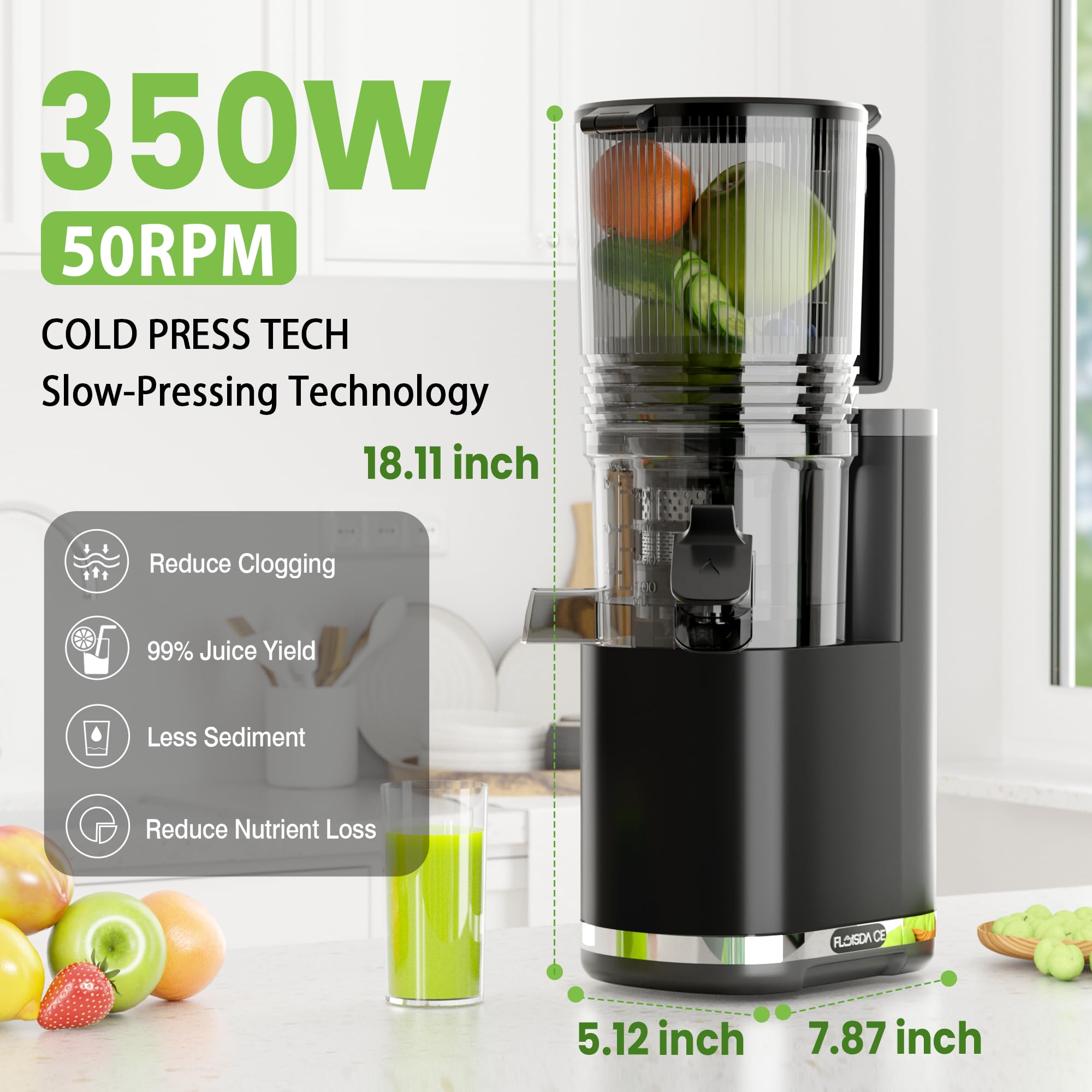 Floisdace one-button operation and safety features simplify juicing.