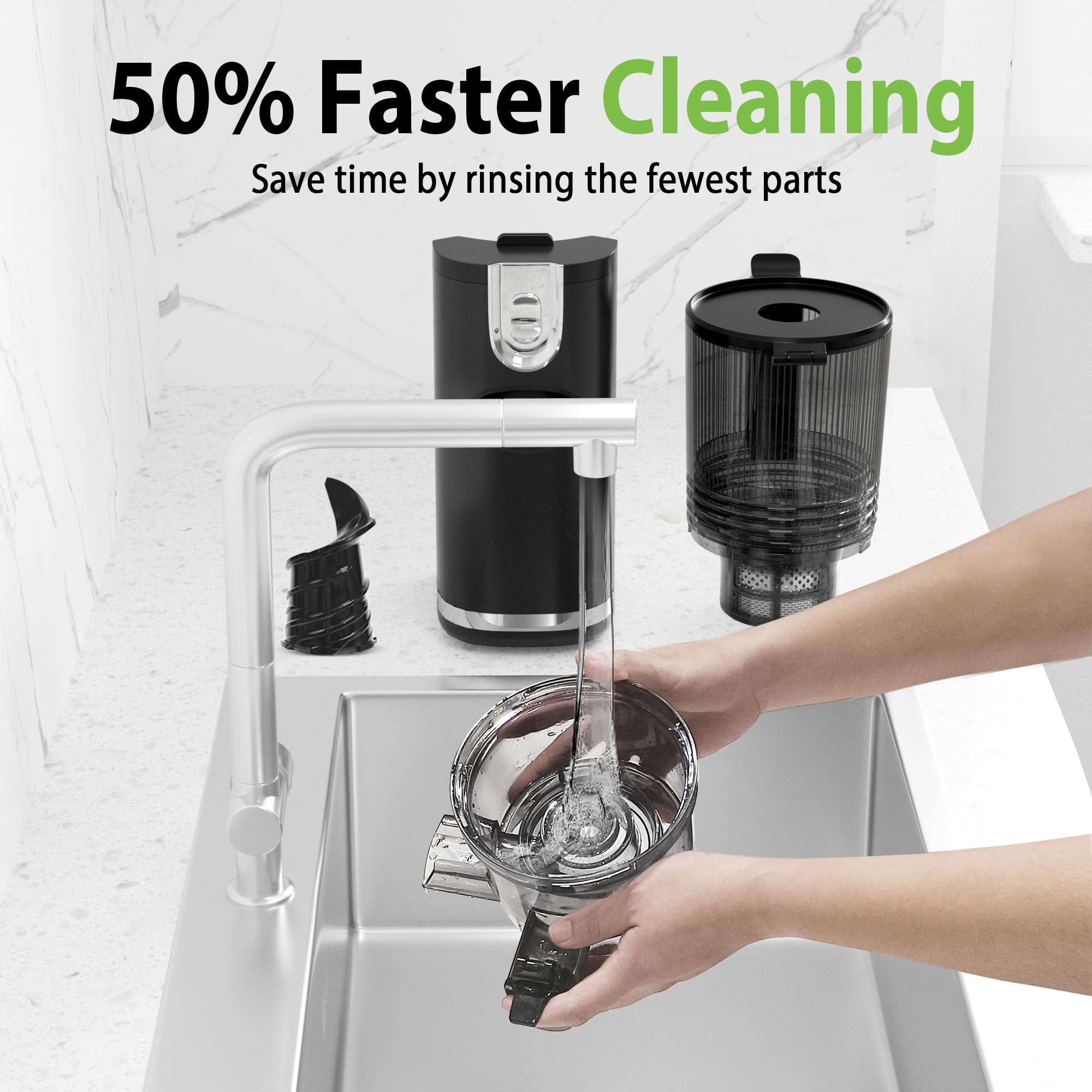 Floisdace wide feed chute handles whole vegetables for faster prep.