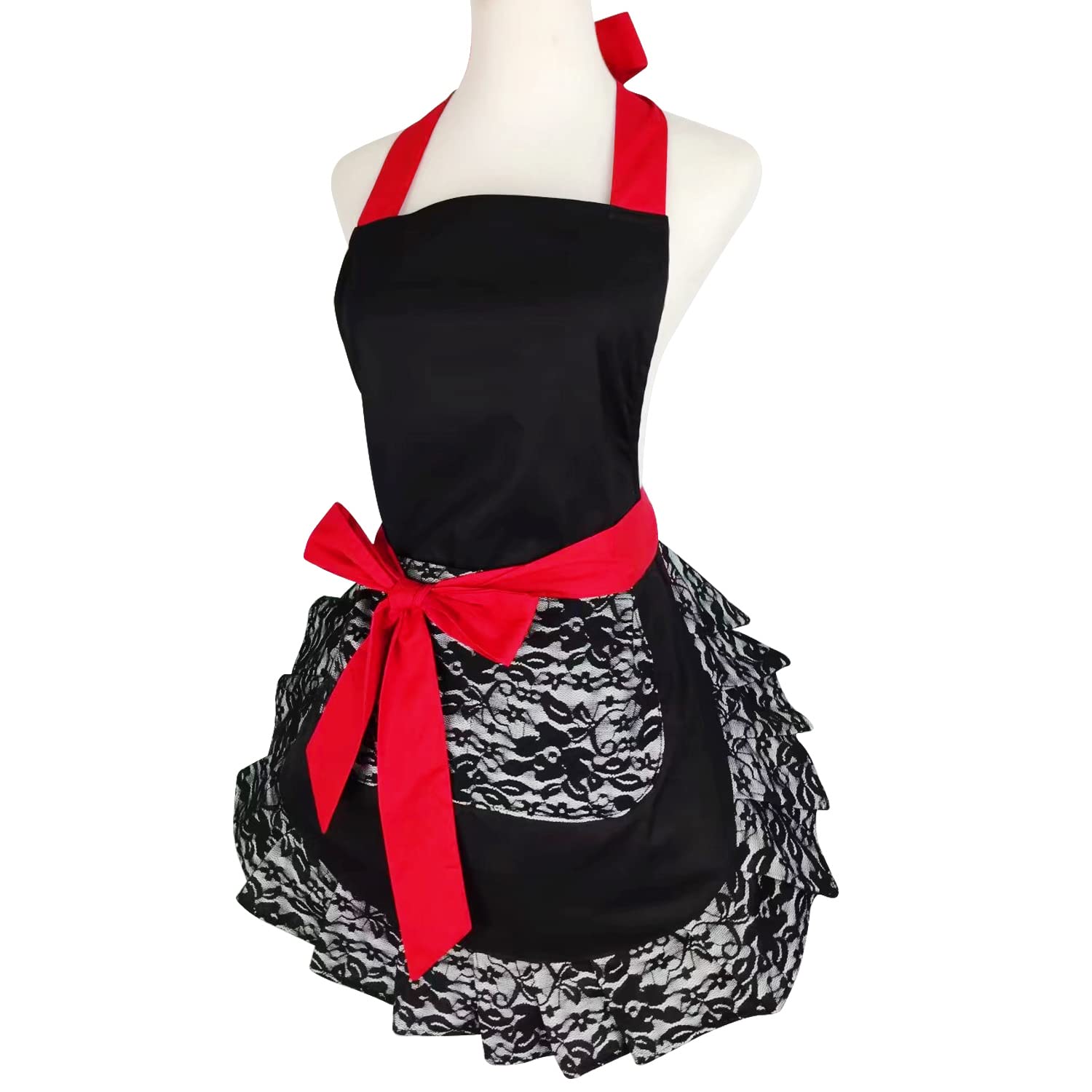 Floosum back-ruffle apron displays retro charm that complements lively kitchen moments