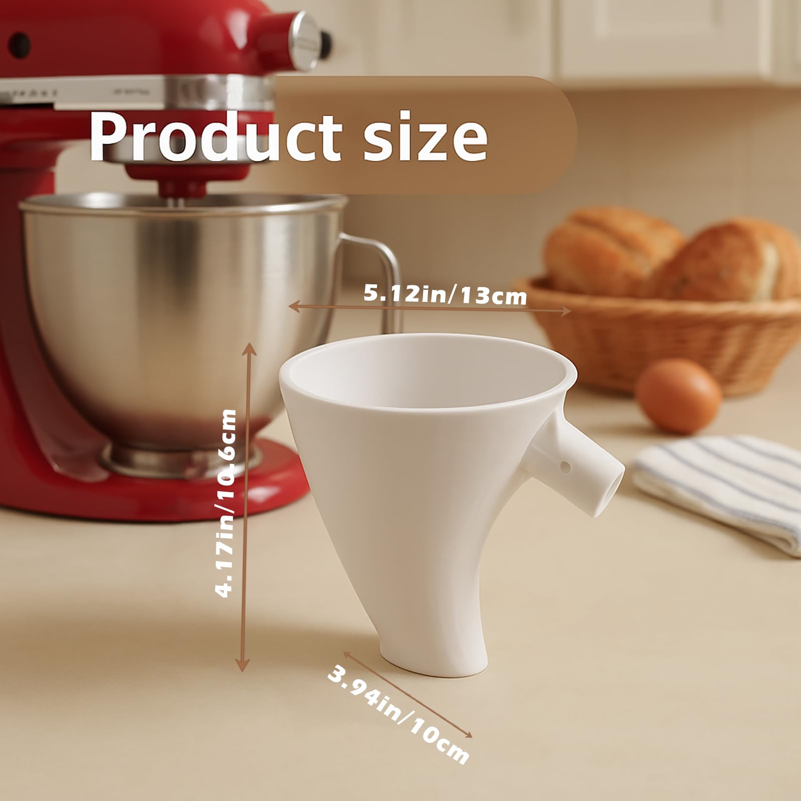 KitchenAid flour funnel guides flour into bowls with minimal spills