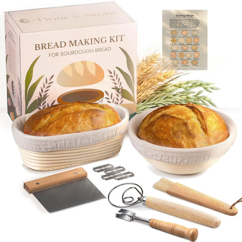 Flour & Stone sourdough kit banneton baskets for even dough proofing