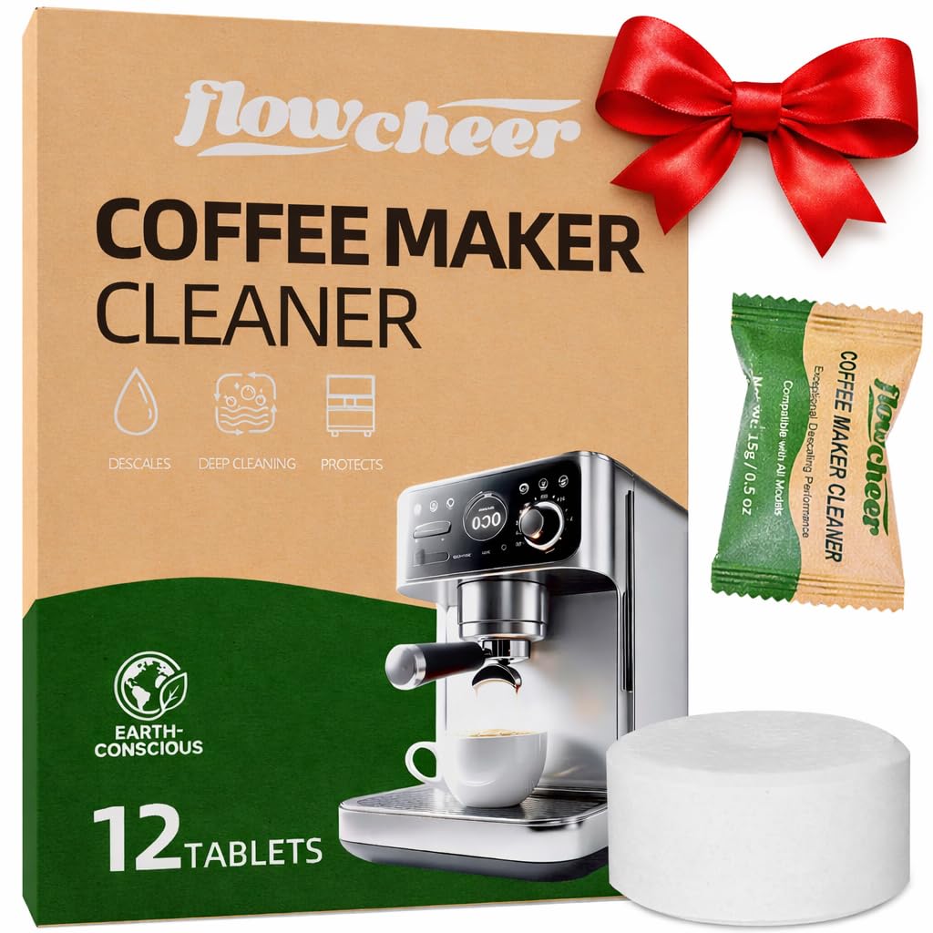 Flowcheer coffee maker cleaner tablets pack front, ready for a deep clean.