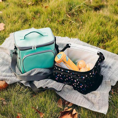 FlowFly blackflower pattern lunch bag highlighted for everyday use.