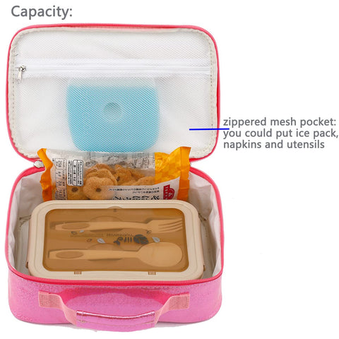 FlowFly lunch bag inner mesh pocket for utensils and napkins.