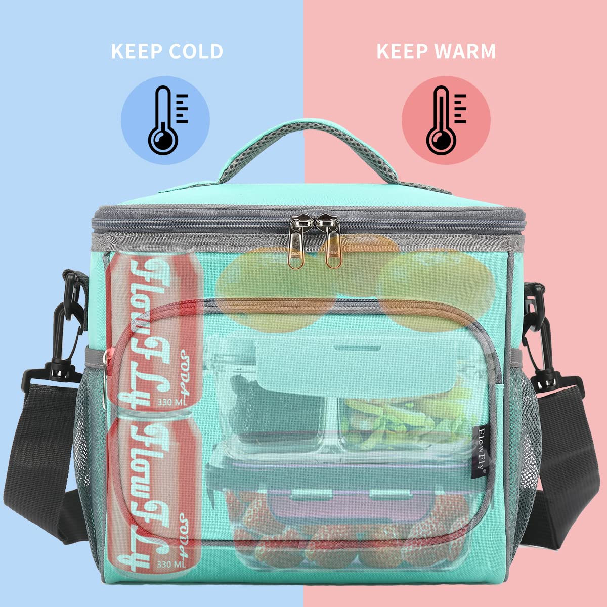FlowFly Jade lunch bag with adjustable shoulder strap for versatile carrying