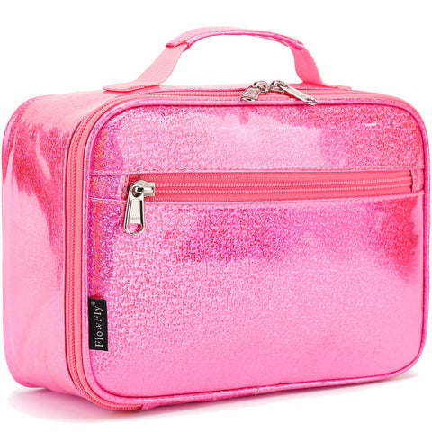 FlowFly kid’s lunch box pink, durable exterior for daily school use.