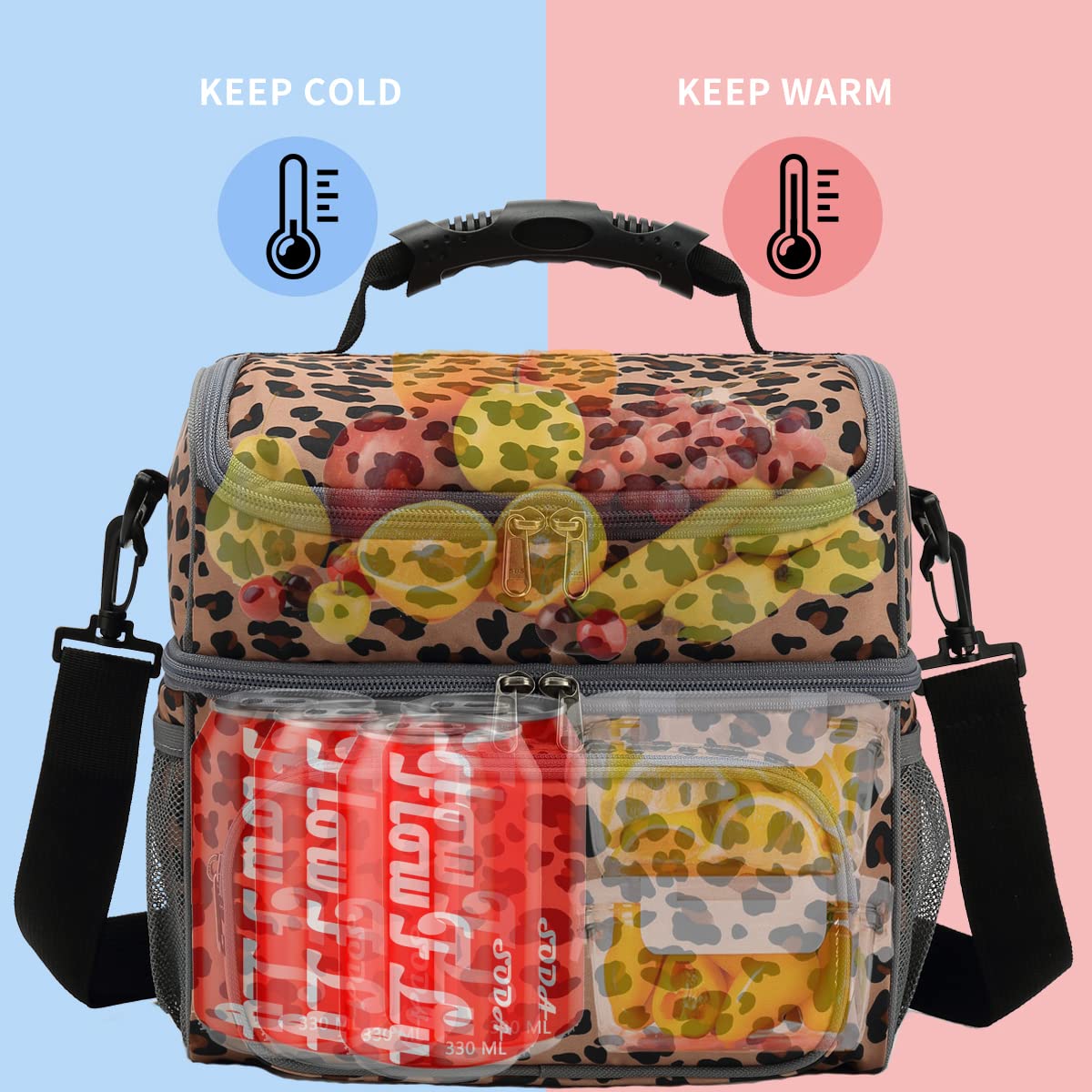 FlowFly leopard bottom compartment holds meals for work or travel