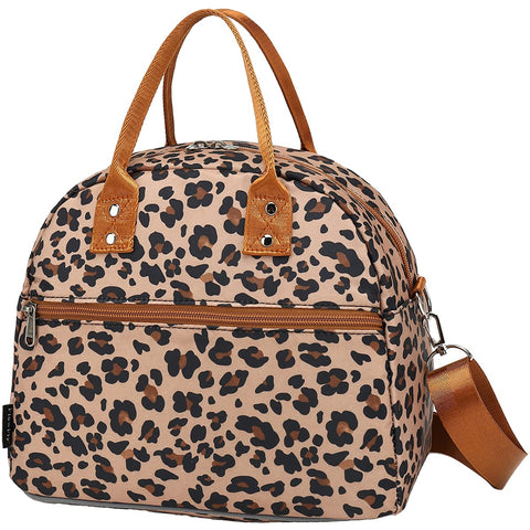 FlowFly Leopard lunch bag front view showing durable, spacious design for school or work meals