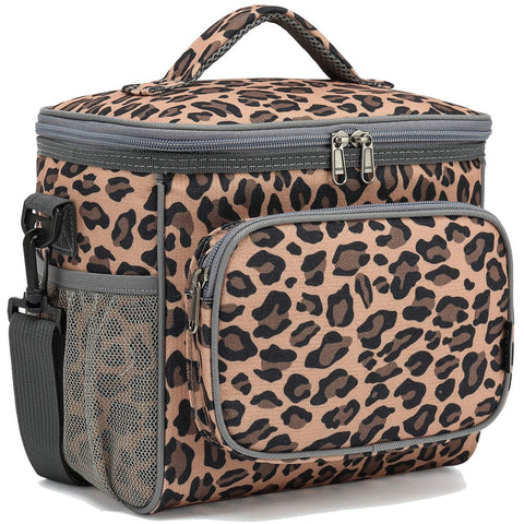 FlowFly Leopard lunch bag front view showing spacious main compartment for meals.