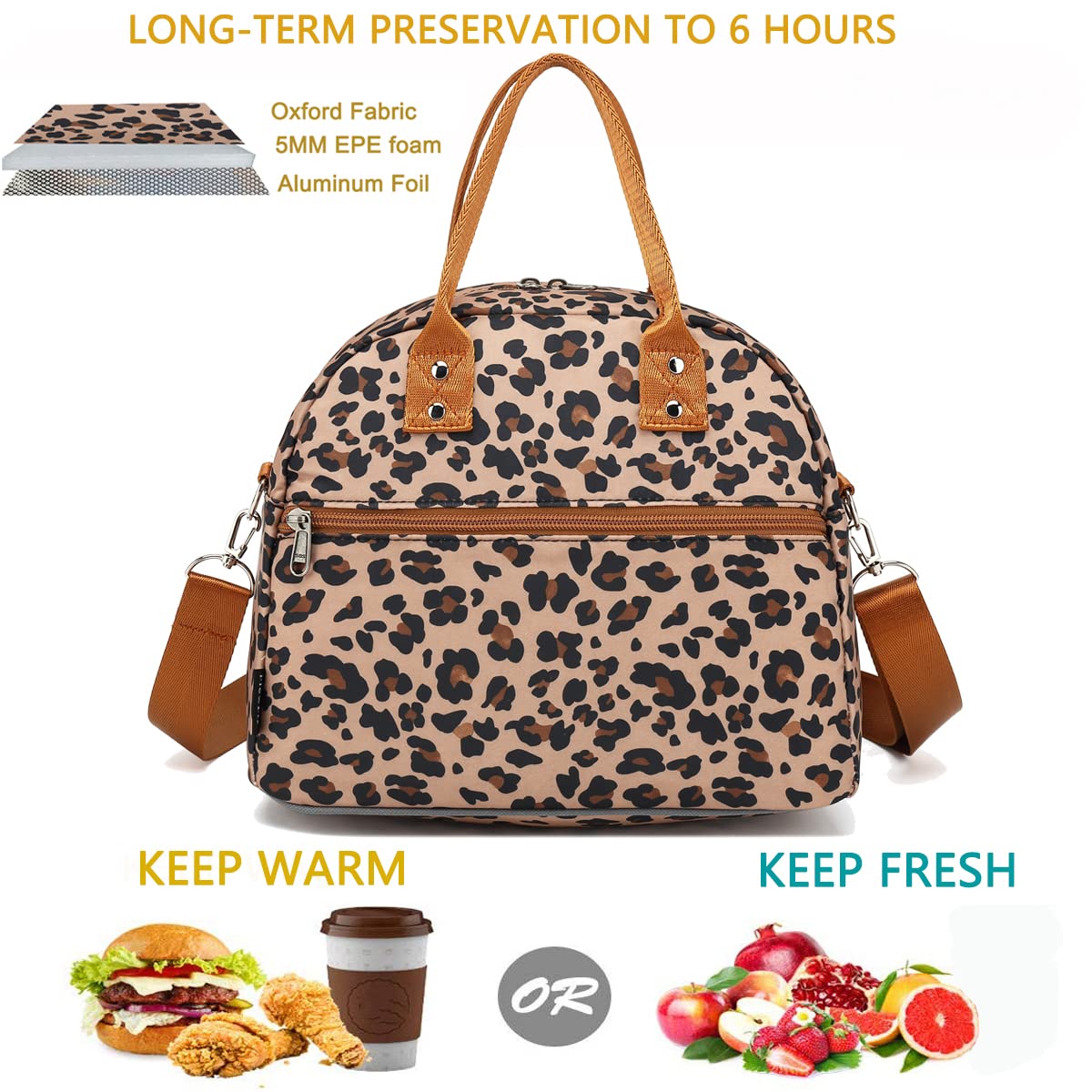 FlowFly Leopard lunch bag with side pocket for keys and small accessories