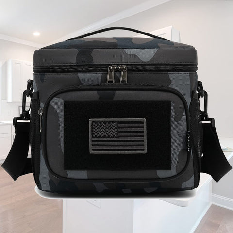 FlowFly lunch bag dimensions 10.3 by 7.5 by 9 inches.