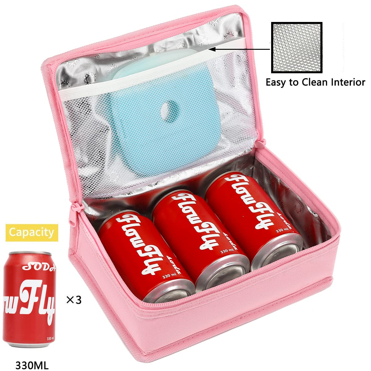 FlowFly pink interior with aluminum foil and foam padding for insulation