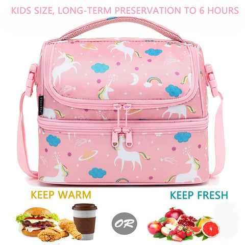 FlowFly unicorn lunch bag bottom compartment stores meals and containers.