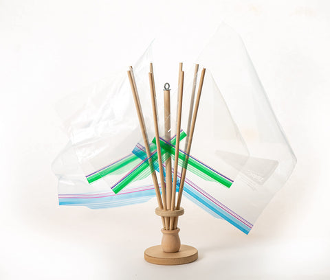 FloWorks Design patented bag dryer demonstrates clever, space-efficient bag drying.