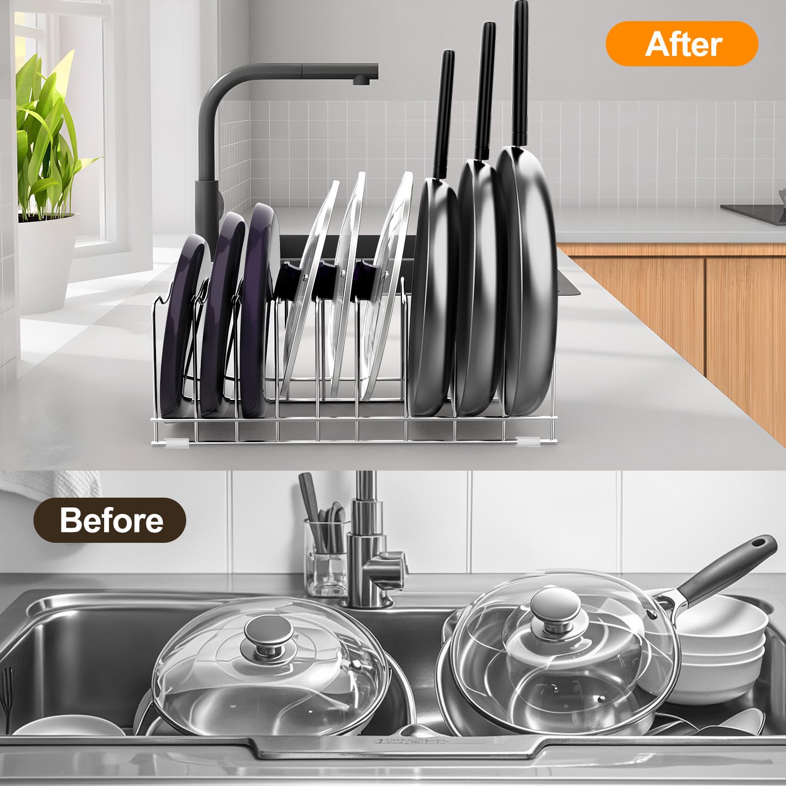 FLSEPAMB pots and pans organizer for quick lid selection