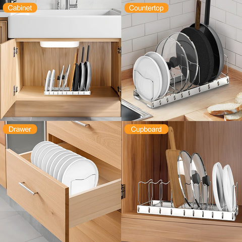 Under-sink kitchen storage with FLSEPAMB pan organizer in use
