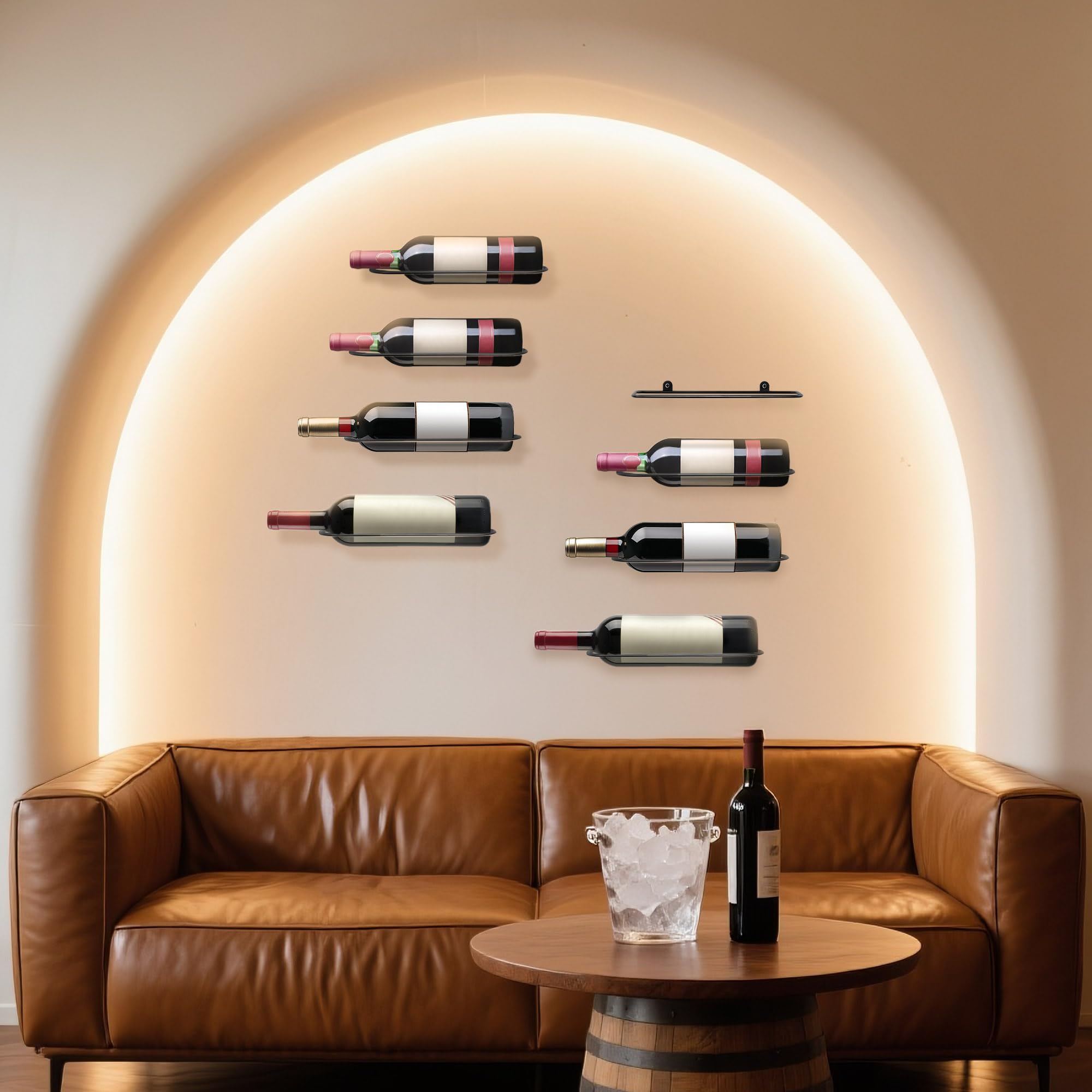FLstudio metal wall wine bottle organizer mounted in a kitchen for easy access