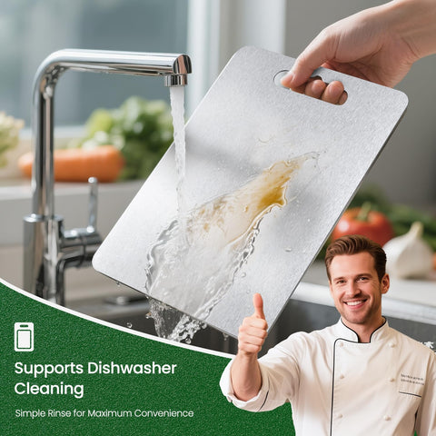 Flurose titanium cutting board meat and cheese prep, stain-resistant surface.