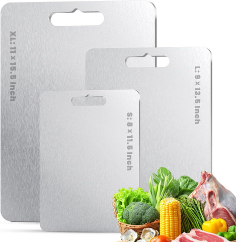 Flurose titanium cutting board set small top view showing compact prep surface and durability.