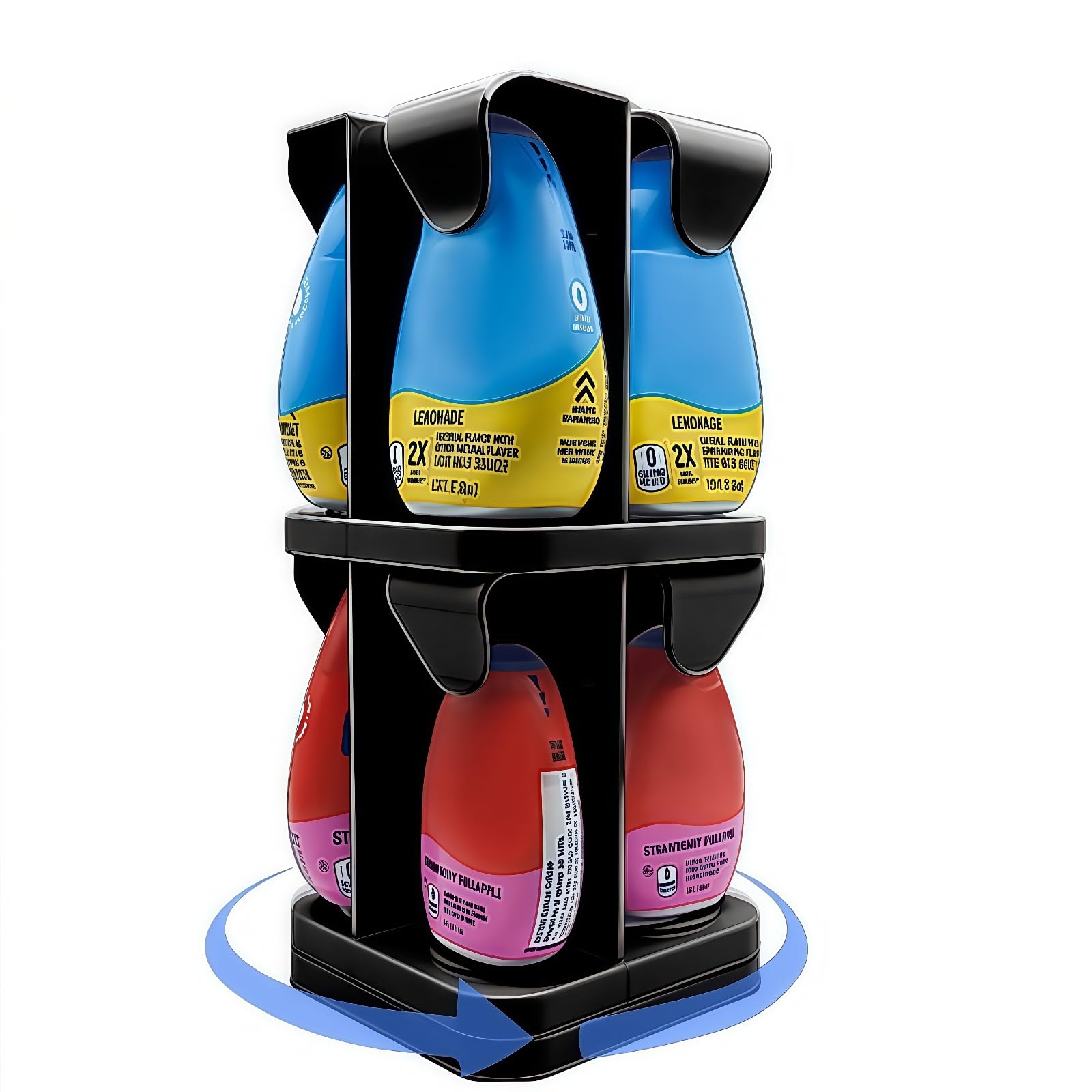 Flybok Mio/KoolAid organizer spins for quick flavor access.