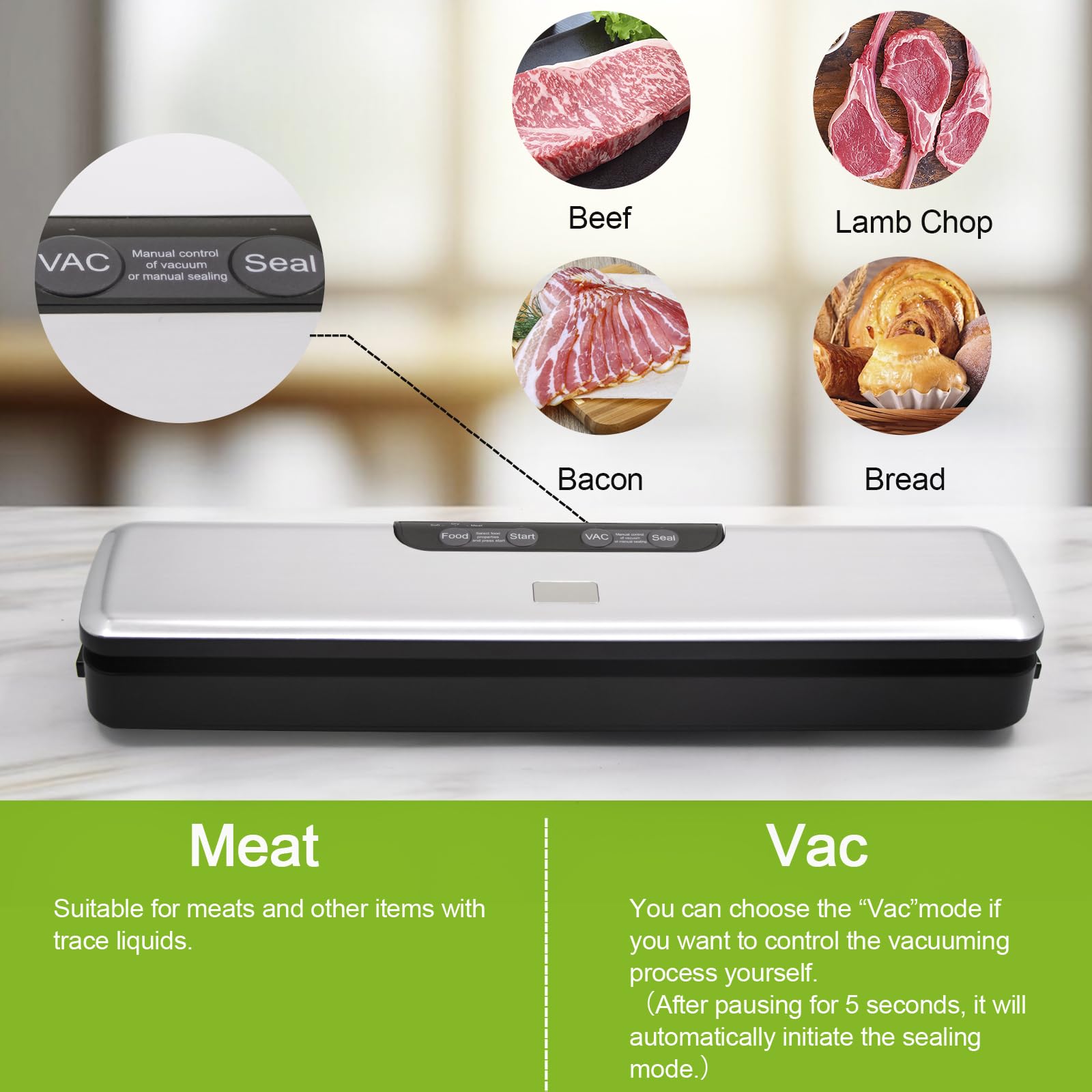 Flyfox vacuum-sealer in action sealing a bag to lock freshness.