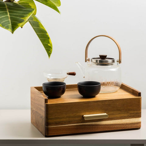 Flyiee Acacia Tea Bag Organizer eight compartments organize tea bags neatly.
